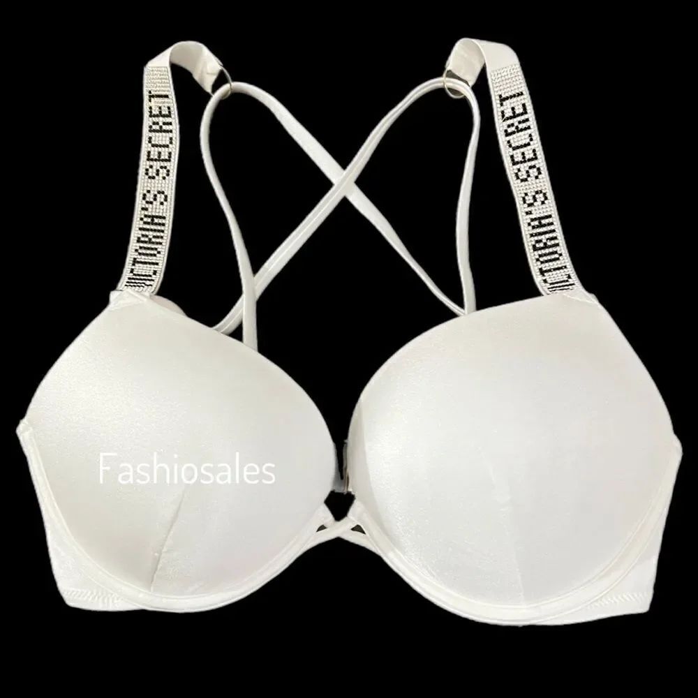 Victorias Secret Swim Shine Strap Bombshell Add-2-Cups Push Up Bikini Top White